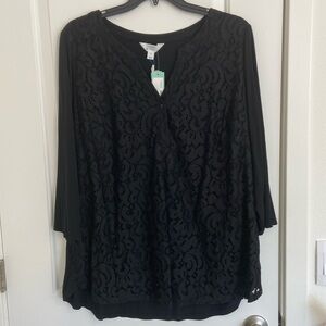 Market and Spruce 3X black vee neck lace front tunic with tags.